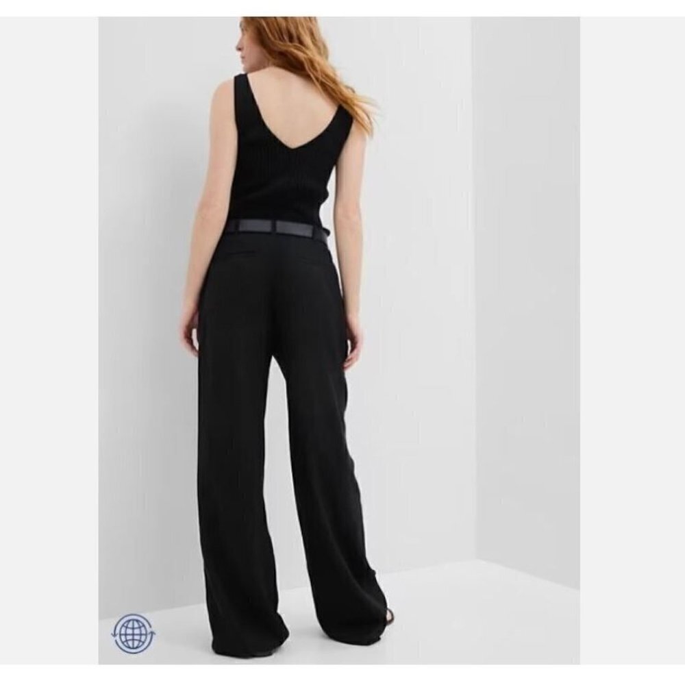GAP High Rise Drapey Linen Rayon Pleated Wide Leg Pants Black Size 10 RT$70 NWT - Picture 2 of 9